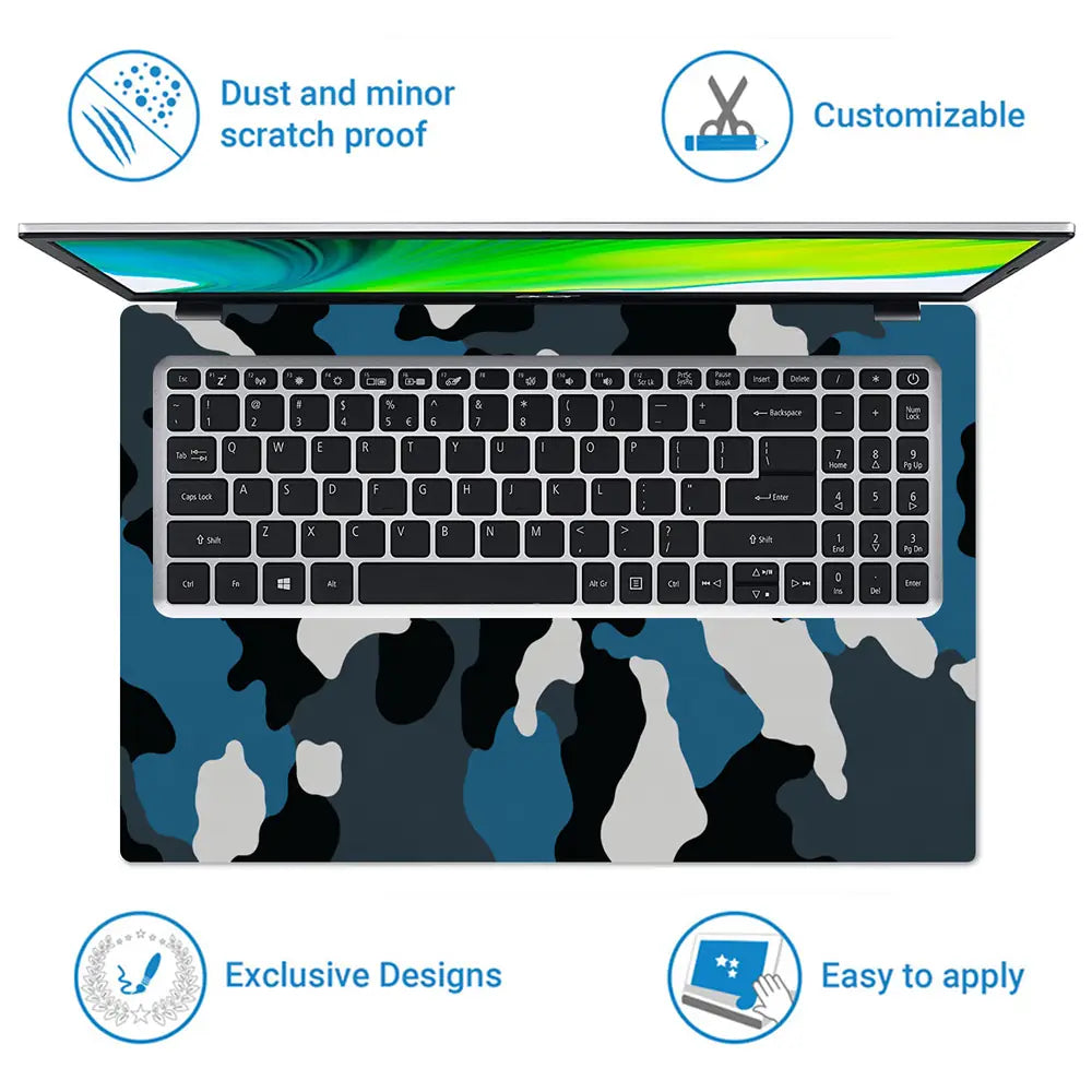 Camouflage Teal Blue Laptop Skin - View 5