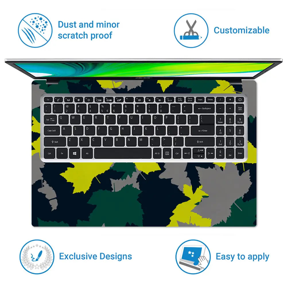 Camouflage Teal Lime Abstract Laptop Skin - View 5