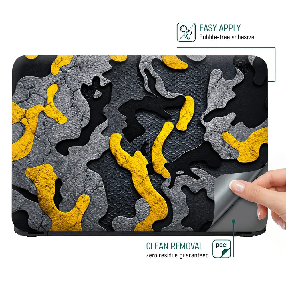 Camouflage Yellow Accent Hex Laptop Skin - View 4
