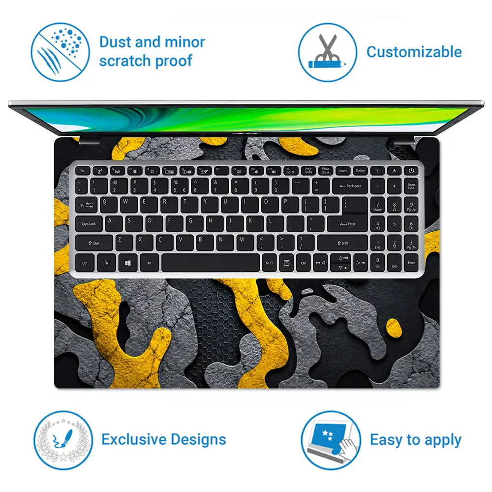 Camouflage Yellow Accent Hex Laptop Skin - View 5