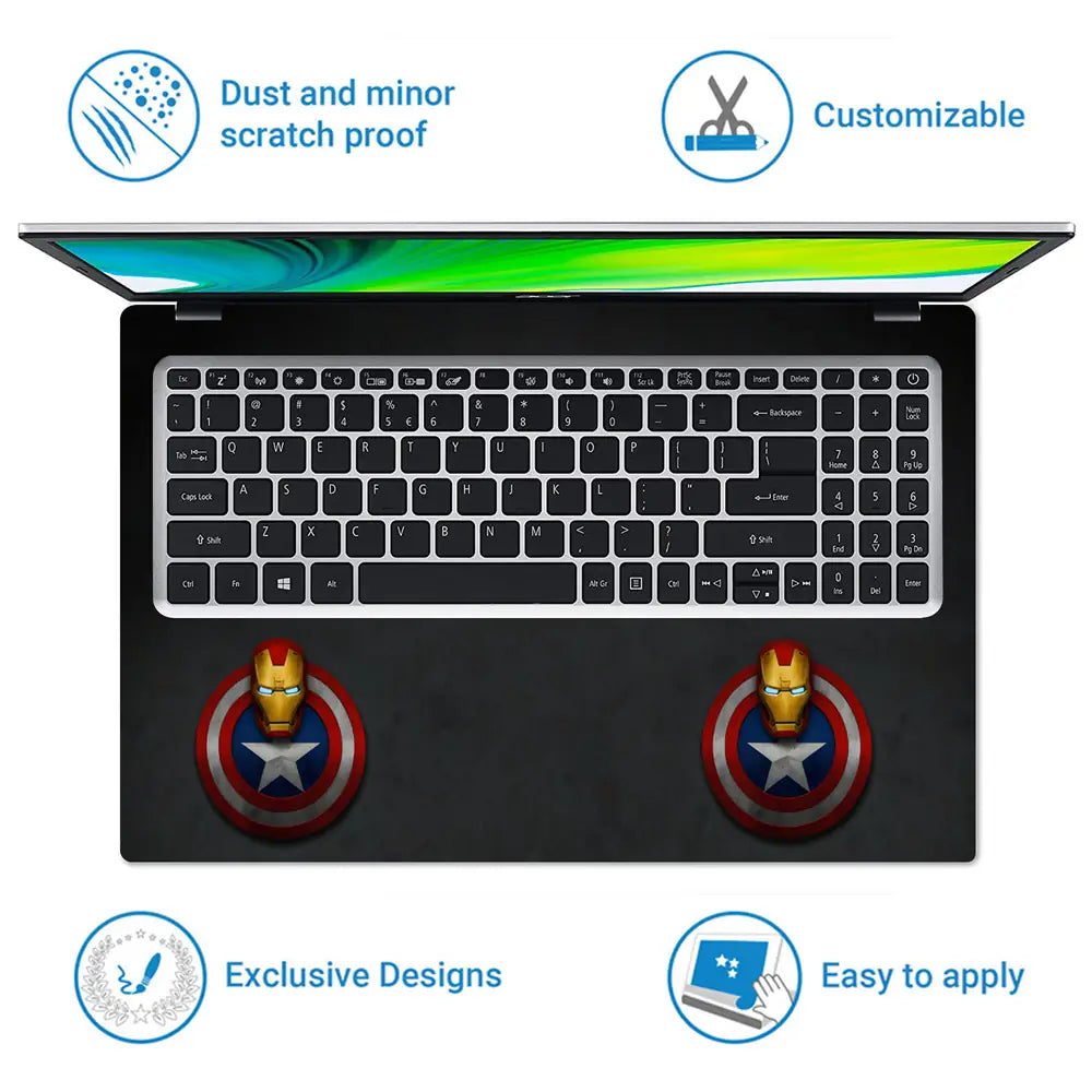 Captain Shield Iron Man Mask Laptop Skin - View 5