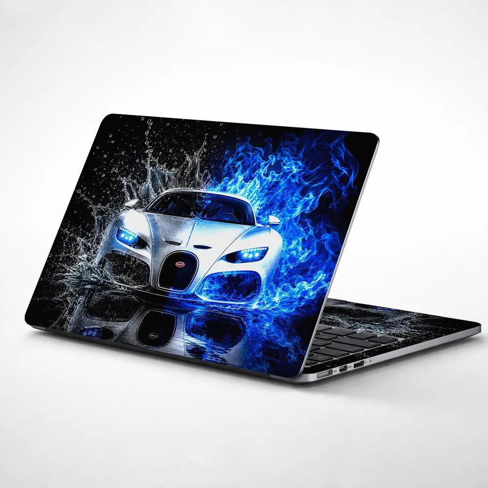 Cars Bugatti Water Splash Blue Flame Laptop Skin - View 1