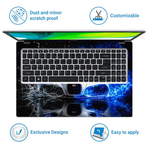 Cars Bugatti Water Splash Blue Flame Laptop Skin - View 5