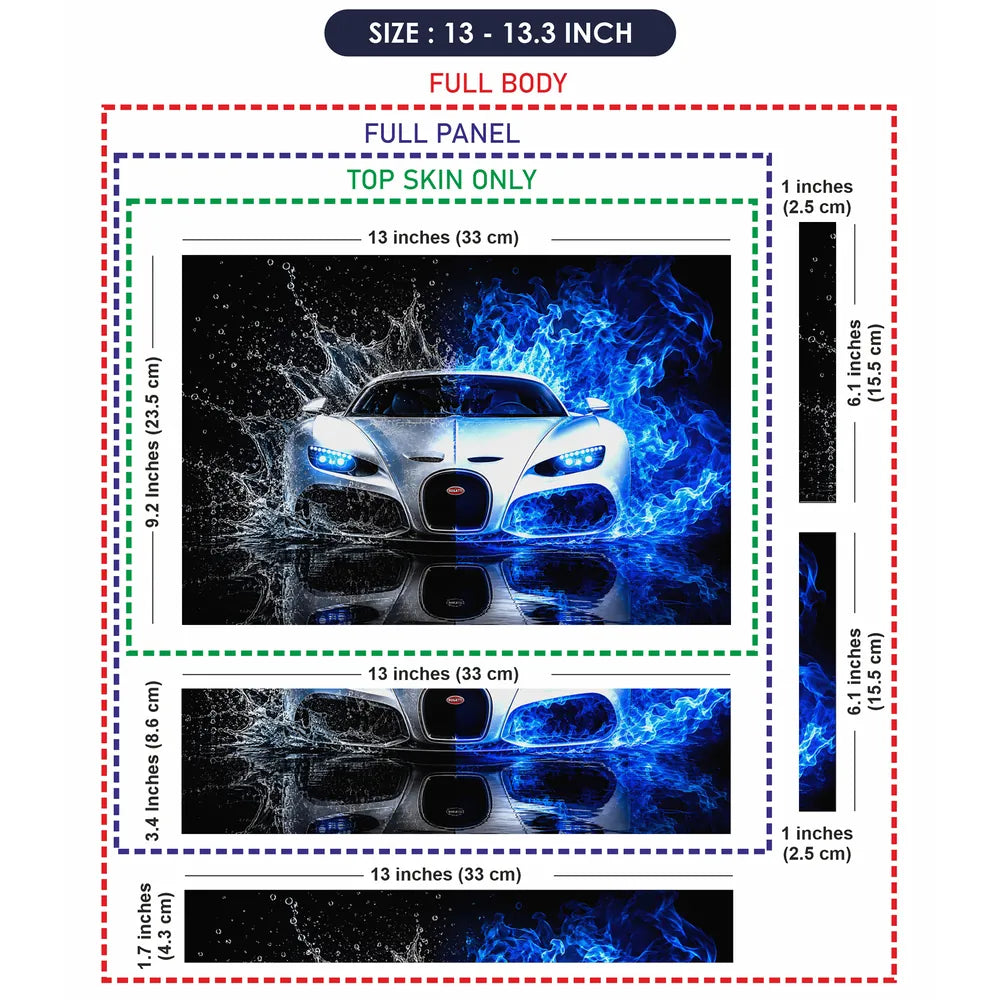Cars Bugatti Water Splash Blue Flame Laptop Skin - View 6