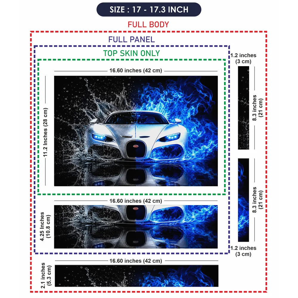 Cars Bugatti Water Splash Blue Flame Laptop Skin - View 9