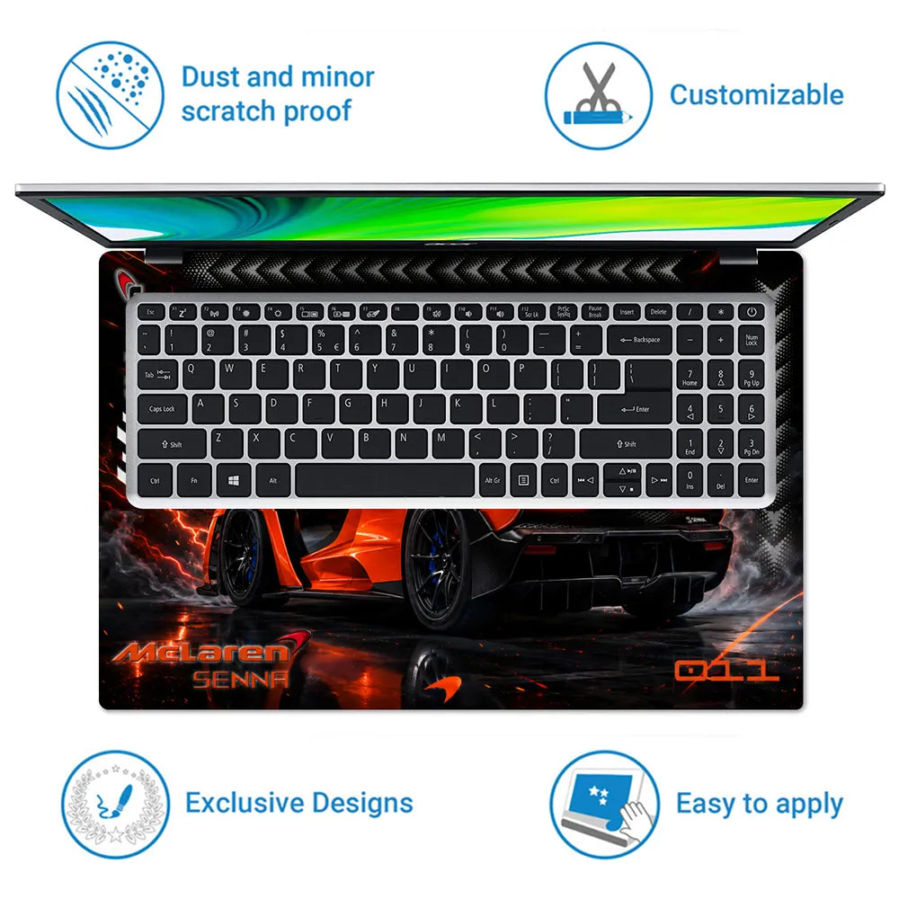 Cars McLaren Senna Orange Rear Lightning Laptop Skin - View 5