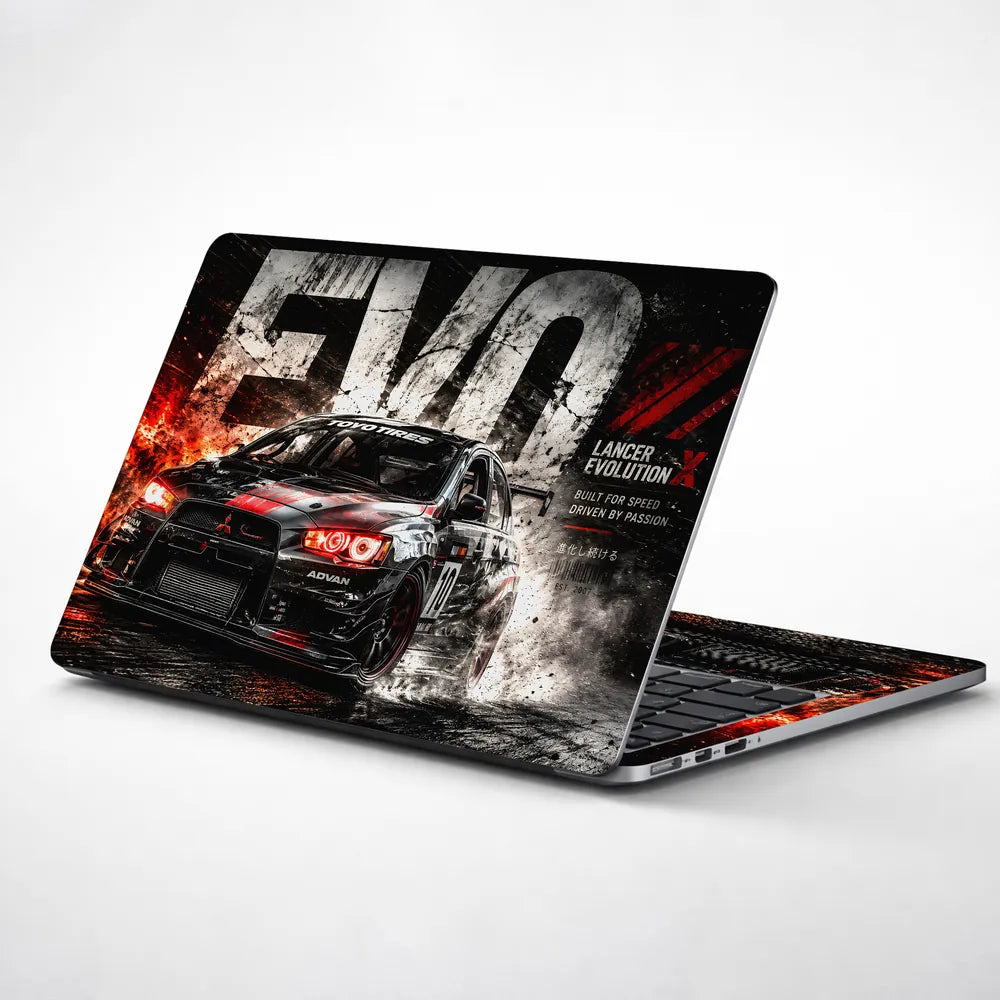 Cars Mitsubishi Evo Lancer Black Red Laptop Skin - View 1
