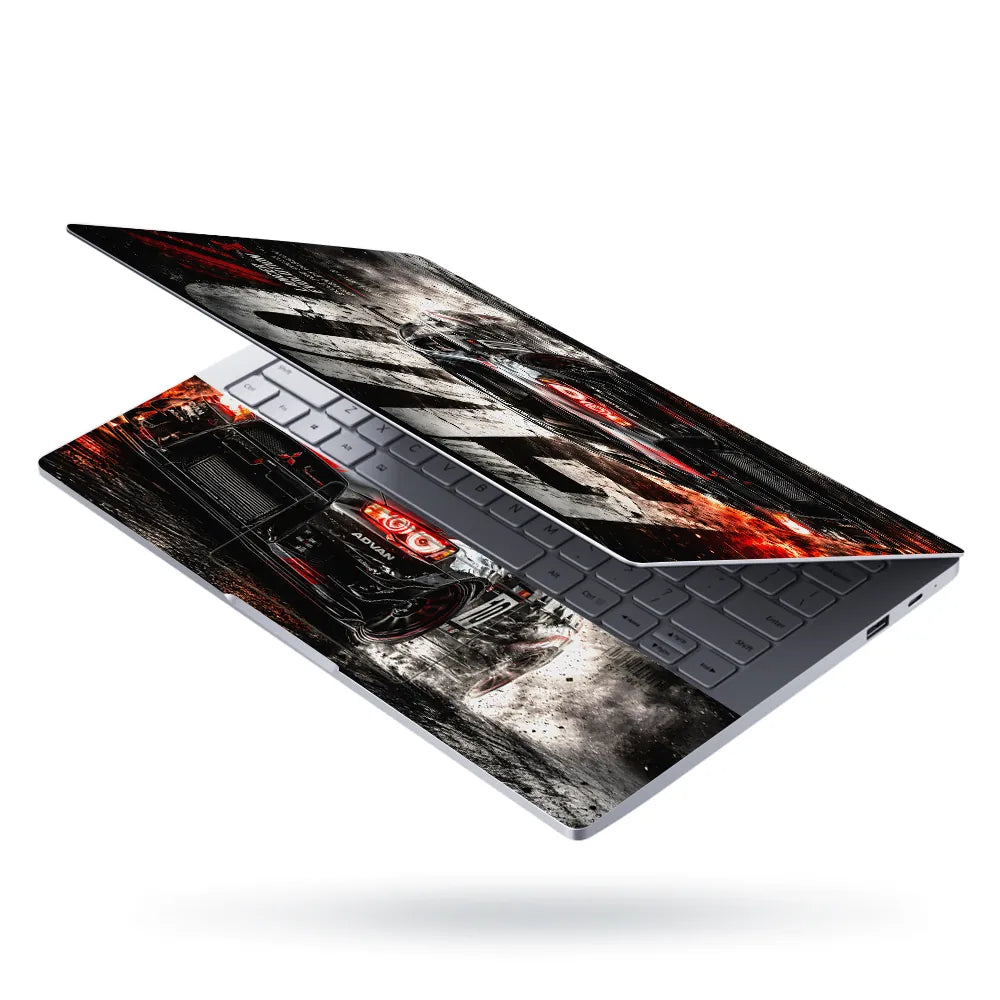 Cars Mitsubishi Evo Lancer Black Red Laptop Skin - View 3