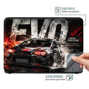 Cars Mitsubishi Evo Lancer Black Red Laptop Skin - View 4