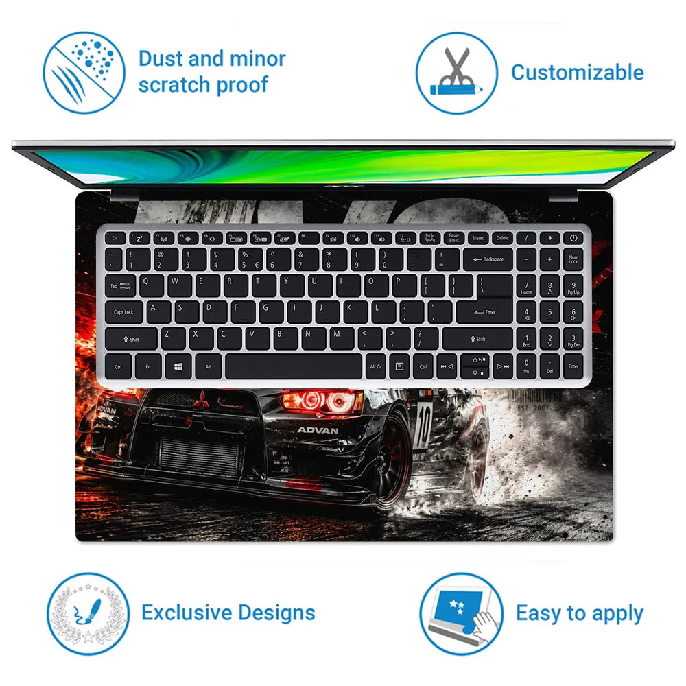 Cars Mitsubishi Evo Lancer Black Red Laptop Skin - View 5