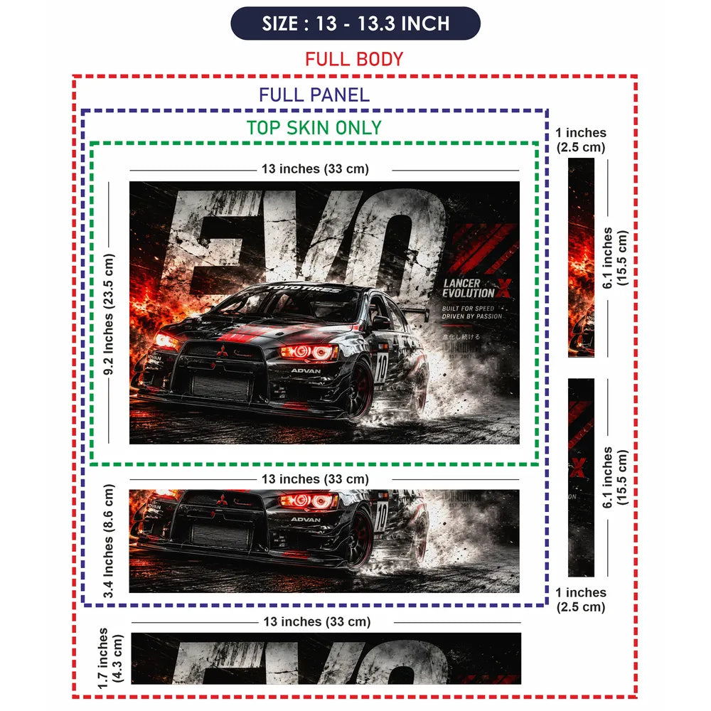 Cars Mitsubishi Evo Lancer Black Red Laptop Skin - View 6