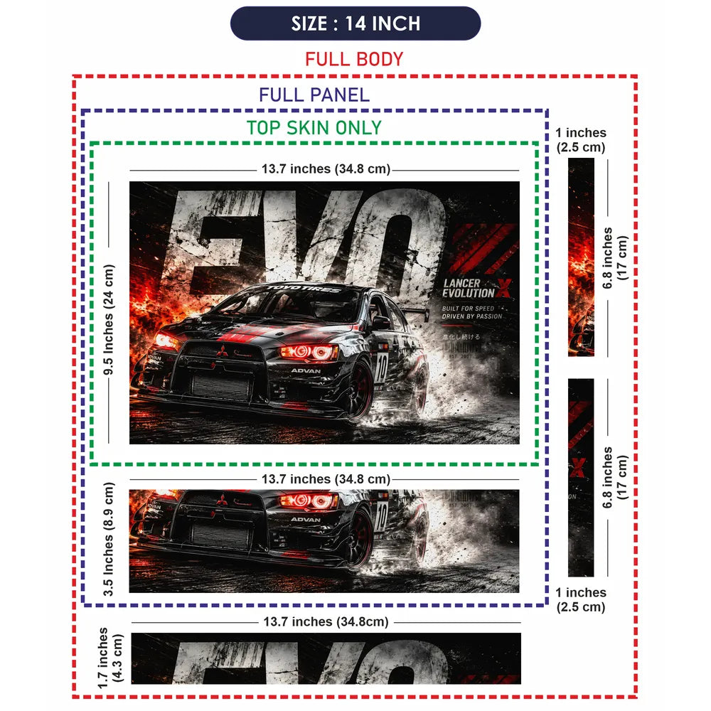 Cars Mitsubishi Evo Lancer Black Red Laptop Skin - View 7