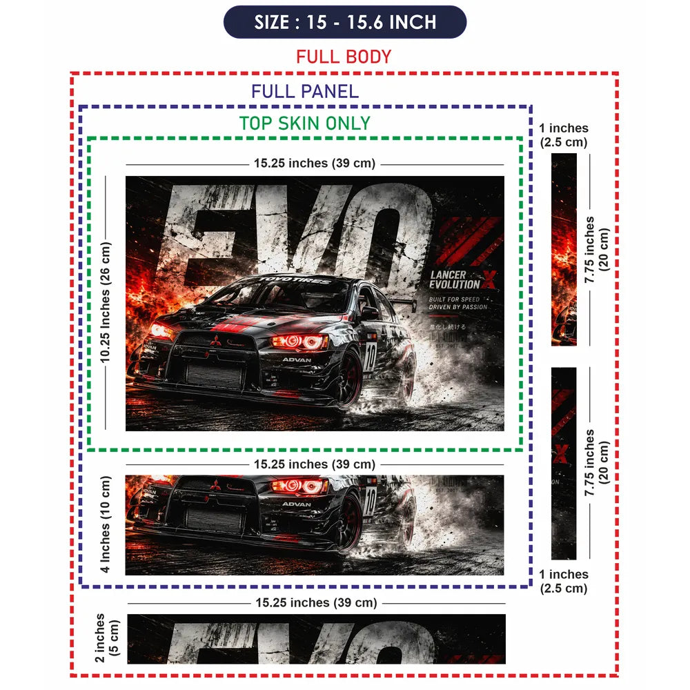 Cars Mitsubishi Evo Lancer Black Red Laptop Skin - View 8