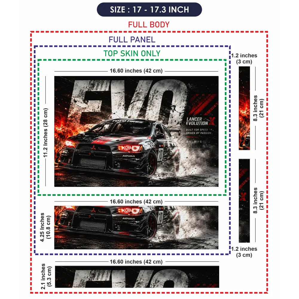 Cars Mitsubishi Evo Lancer Black Red Laptop Skin - View 9