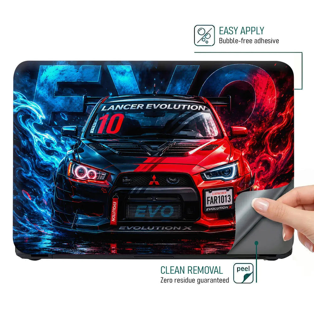 Cars Mitsubishi Evo Lancer Red Fire Ice Laptop Skin - View 4