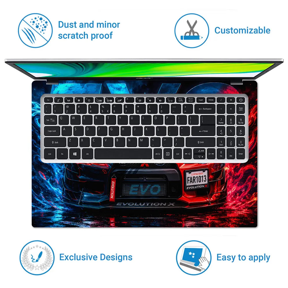 Cars Mitsubishi Evo Lancer Red Fire Ice Laptop Skin - View 5