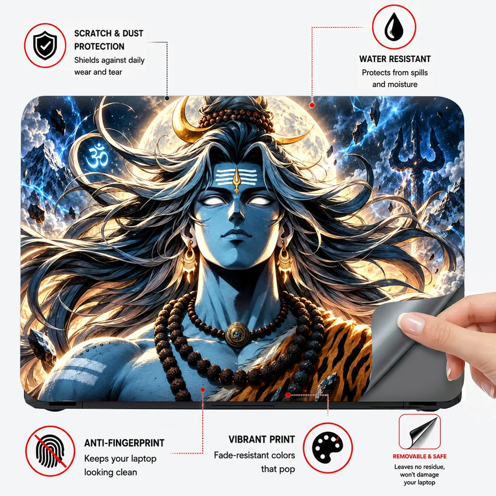 Celestial Shiva Portrait with Cosmic Halo Laptop Skin - View 4