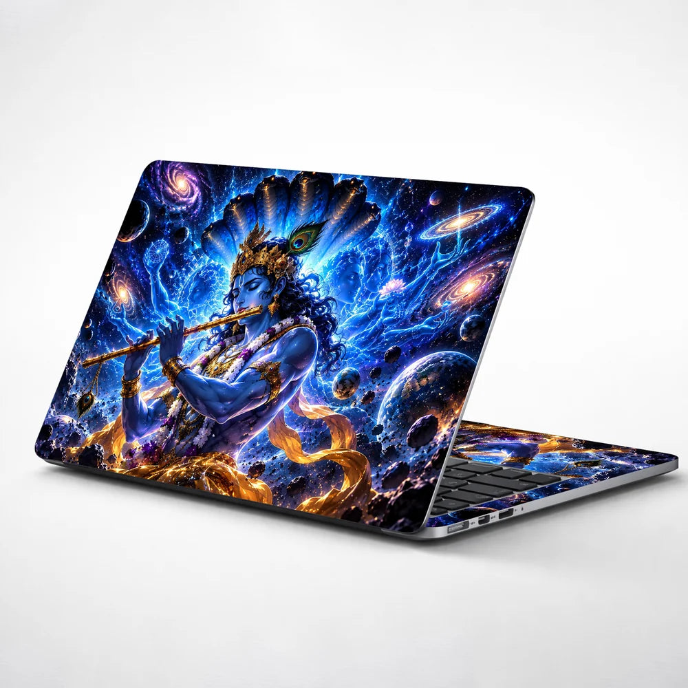 Cosmic Krishna and the Celestial Flute Laptop Skin - View 1