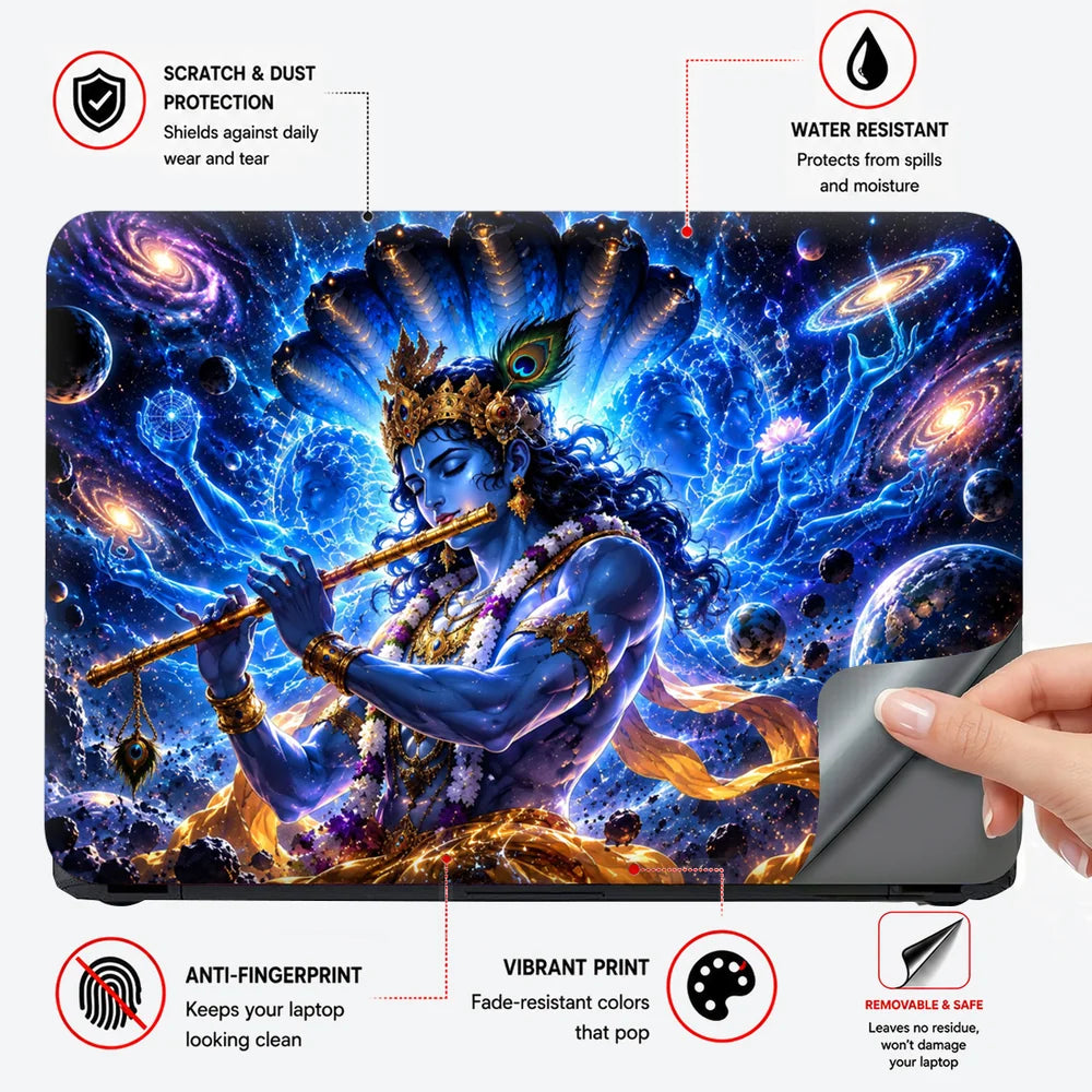 Cosmic Krishna and the Celestial Flute Laptop Skin - View 4