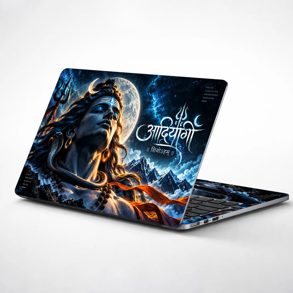 Cosmic Shiva Adiyogi Under the Moon Laptop Skin - View 1