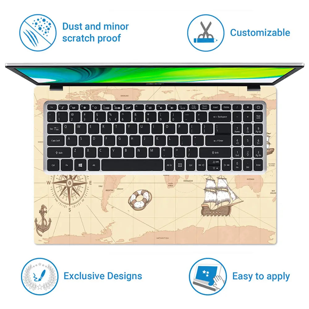 Cream Shaded World Map Laptop Skin - View 5