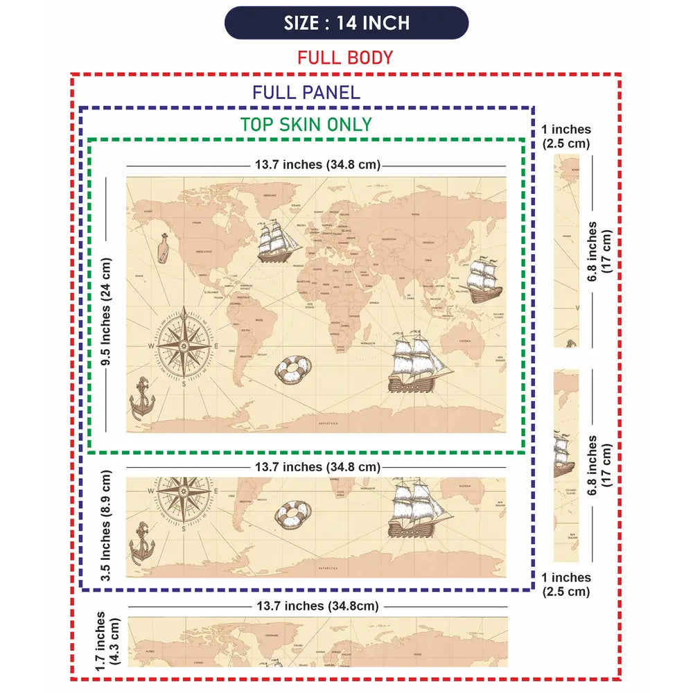 Cream Shaded World Map Laptop Skin - View 7