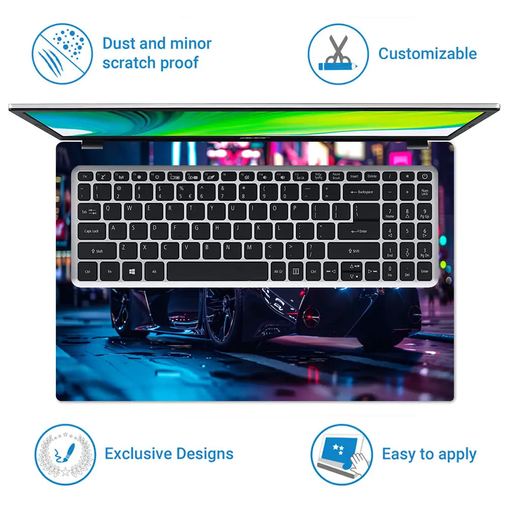 Cyber Sports Car Night Laptop Skin - View 5