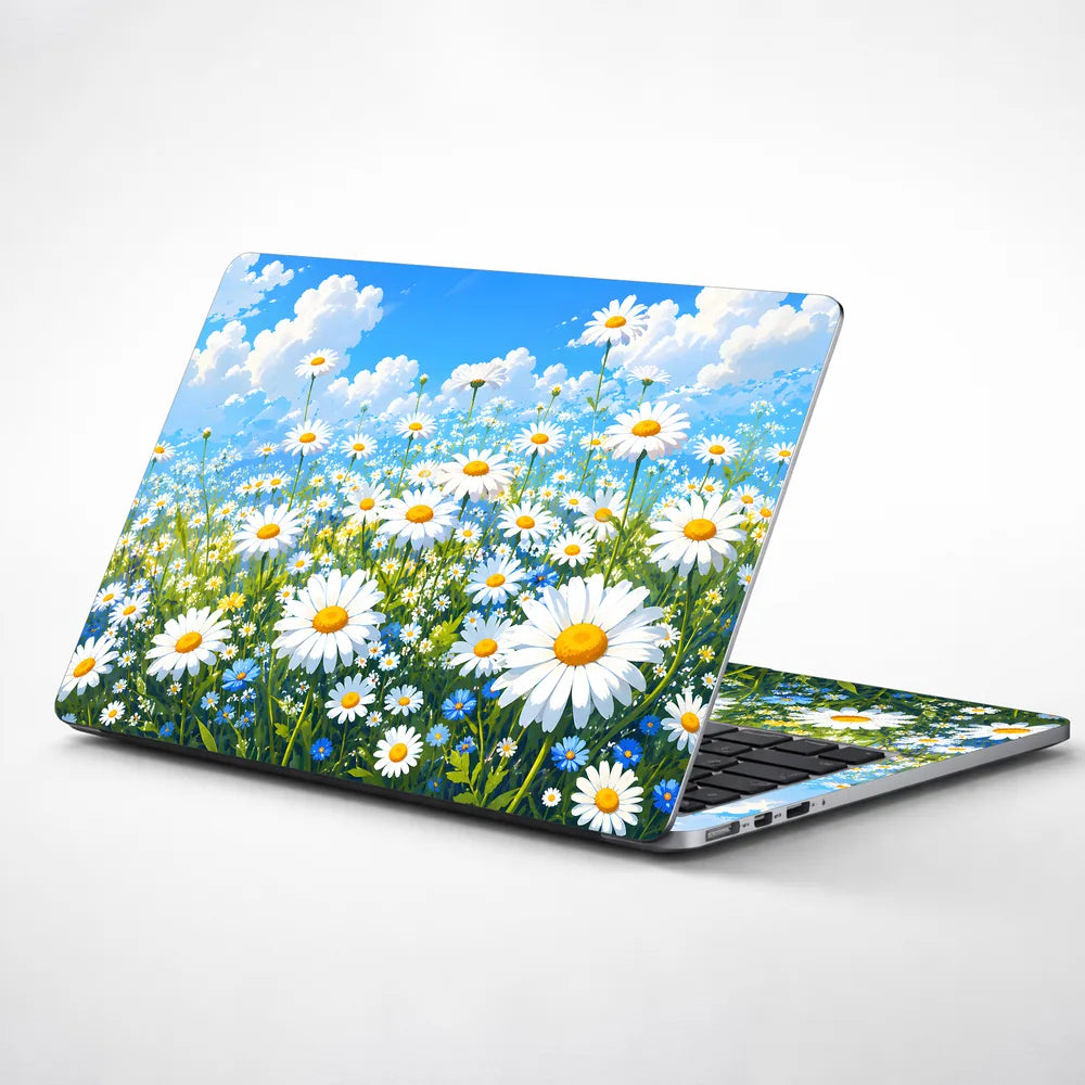 Daisy Field Blue Sky Clouds Laptop Skin - View 1