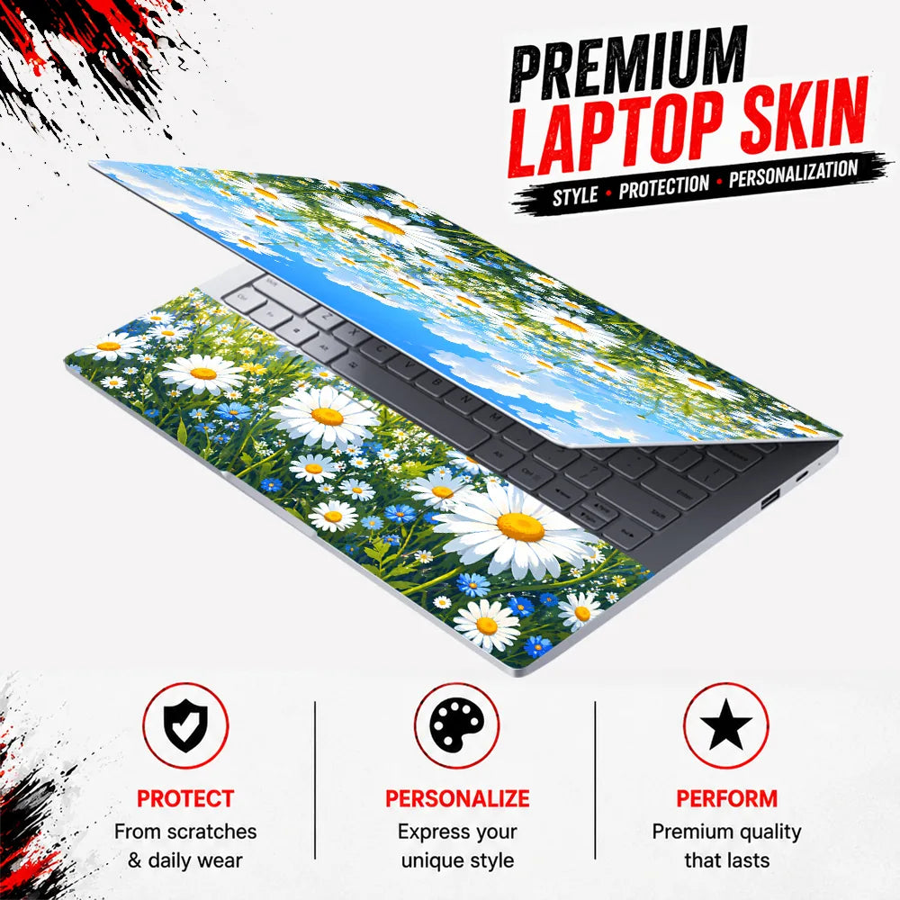 Daisy Field Blue Sky Clouds Laptop Skin - View 3