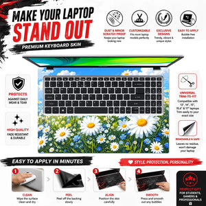 Daisy Field Blue Sky Clouds Laptop Skin - View 5