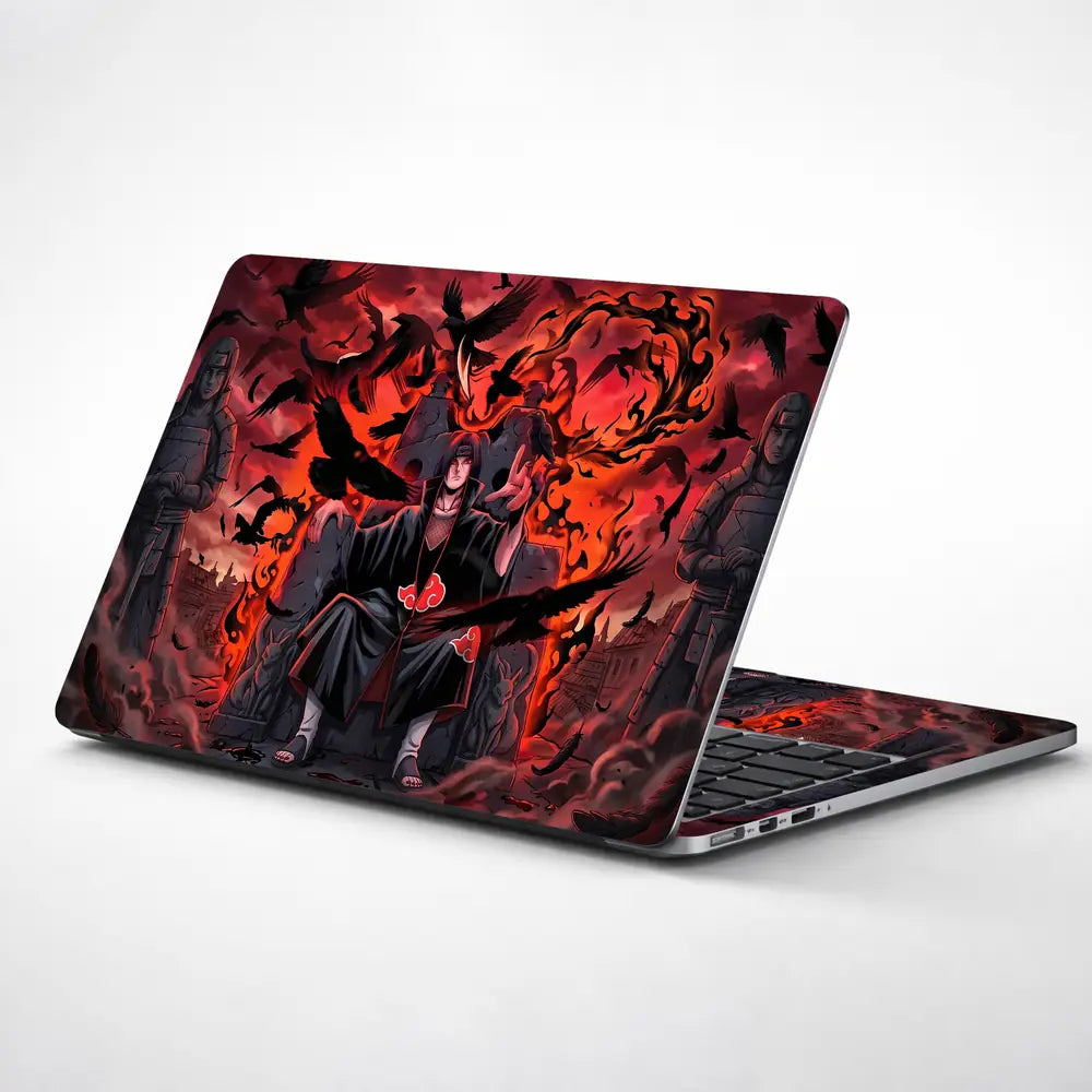 Dark Anime Character Surrounded By Crows Laptop Skin - View 1