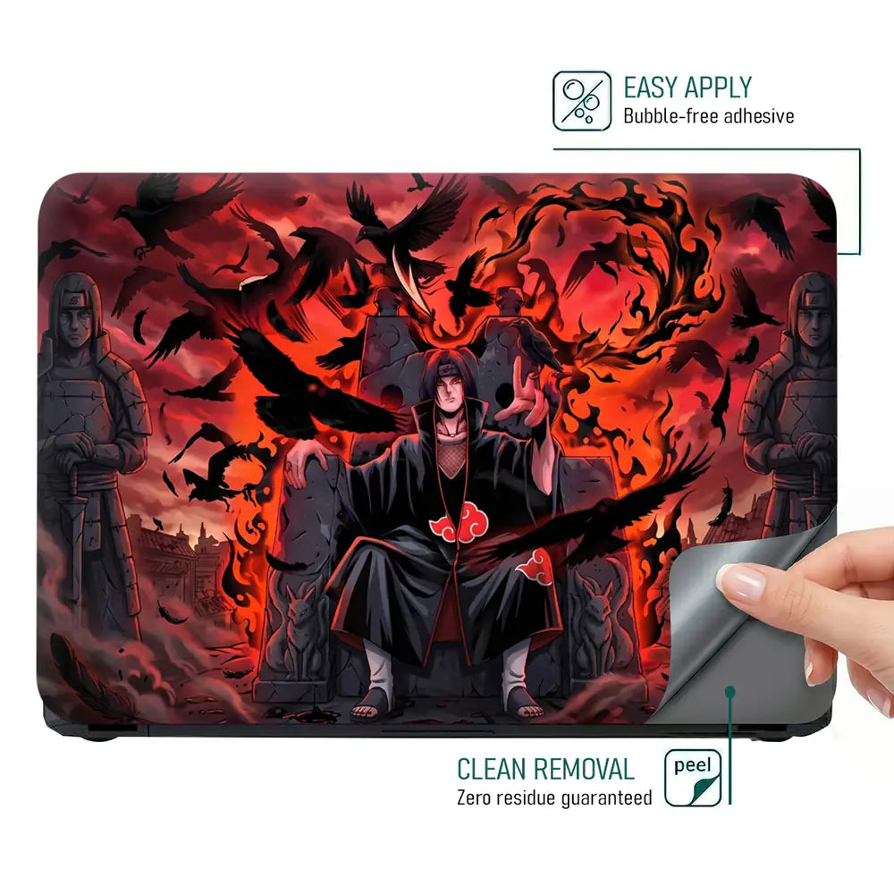 Dark Anime Character Surrounded By Crows Laptop Skin - View 4