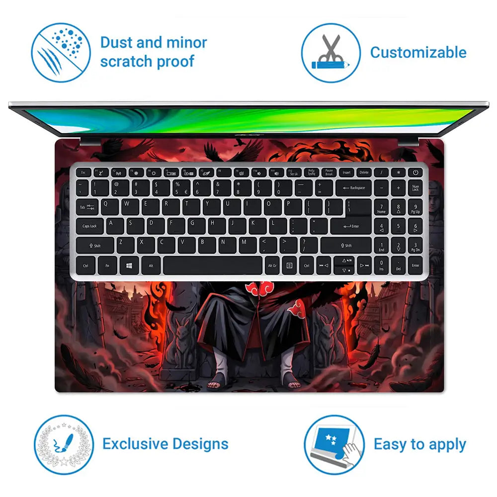 Dark Anime Character Surrounded By Crows Laptop Skin - View 5