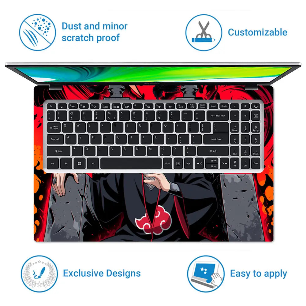 Dark Anime Villain With Crows And Flames Laptop Skin - View 5