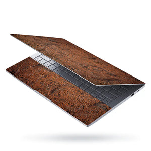 Dark Brown Sunflower Leather - Metallic and Textured Finish Laptop Skin - View 3