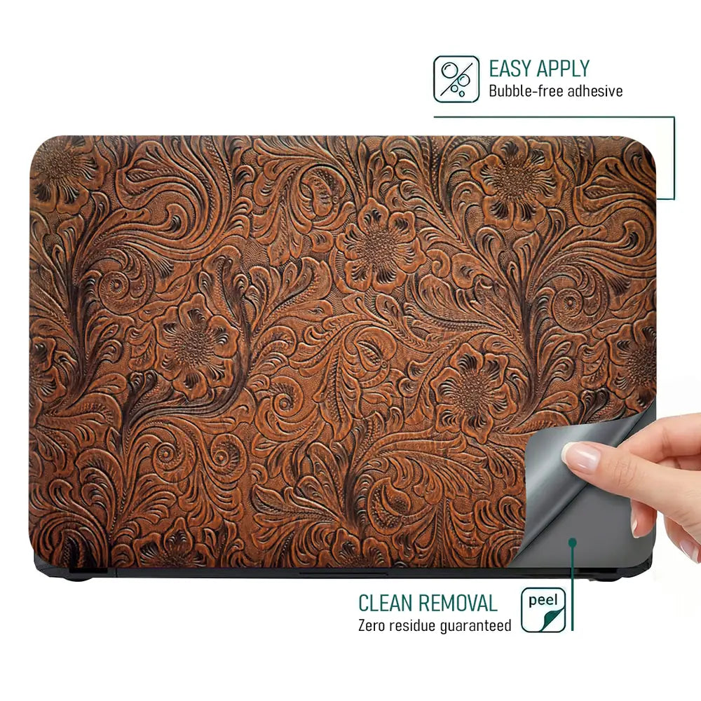 Dark Brown Sunflower Leather - Metallic and Textured Finish Laptop Skin - View 4