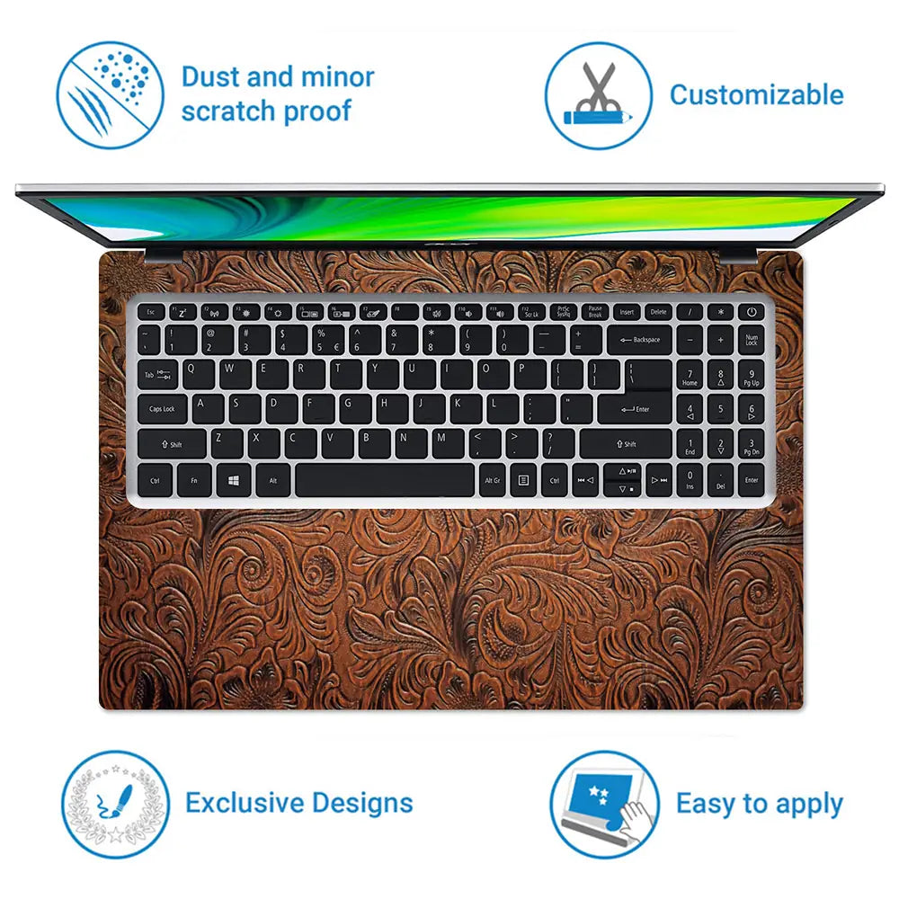 Dark Brown Sunflower Leather - Metallic and Textured Finish Laptop Skin - View 5