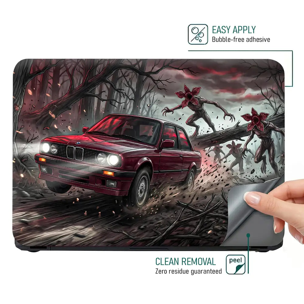 Dark Fantasy Car Chase In Forest Laptop Skin - View 4