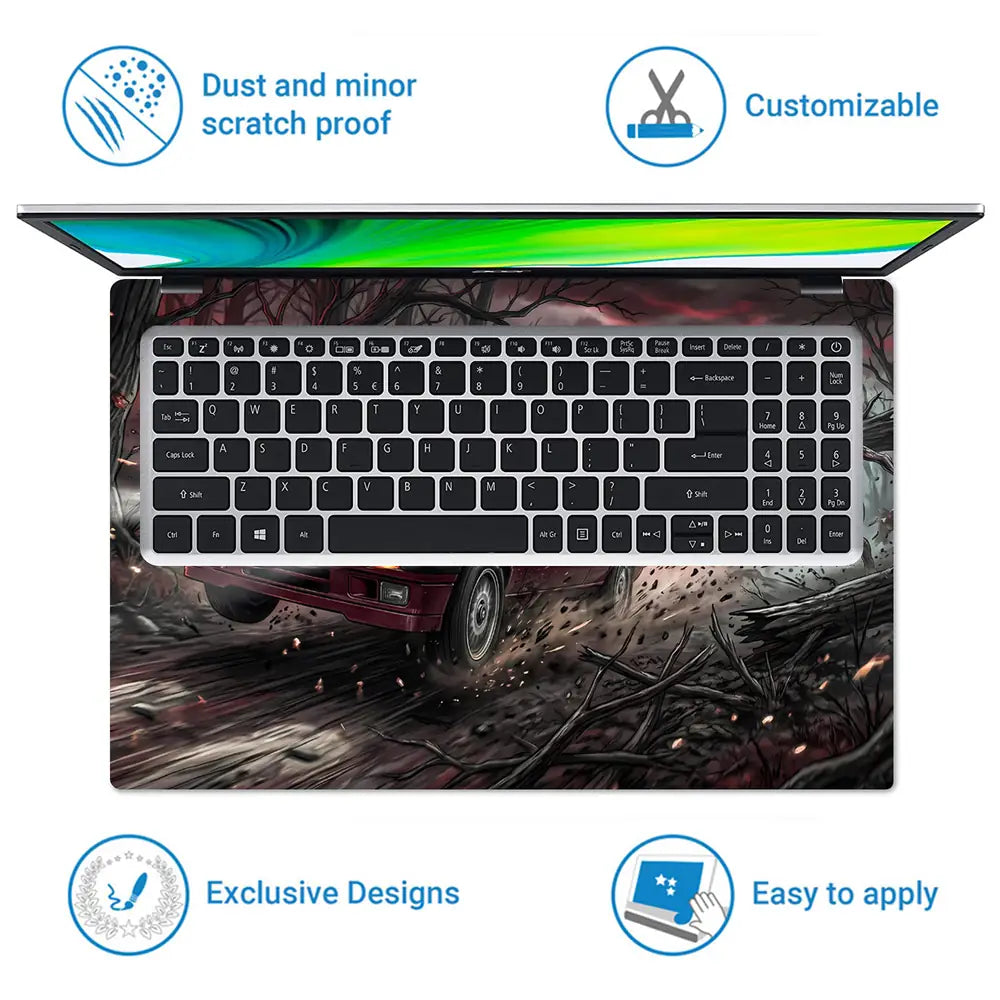 Dark Fantasy Car Chase In Forest Laptop Skin - View 5