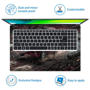 Dark Fantasy Car Chase In Forest Laptop Skin - View 5