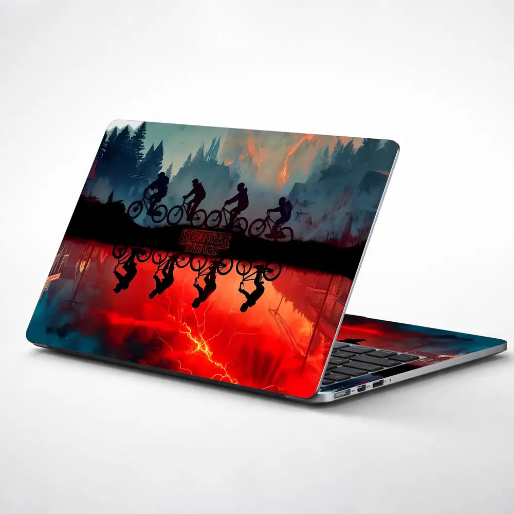 Dark Retro Biking Adventure Reflection Laptop Skin - View 1