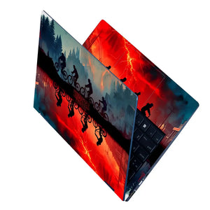 Dark Retro Biking Adventure Reflection Laptop Skin - View 2