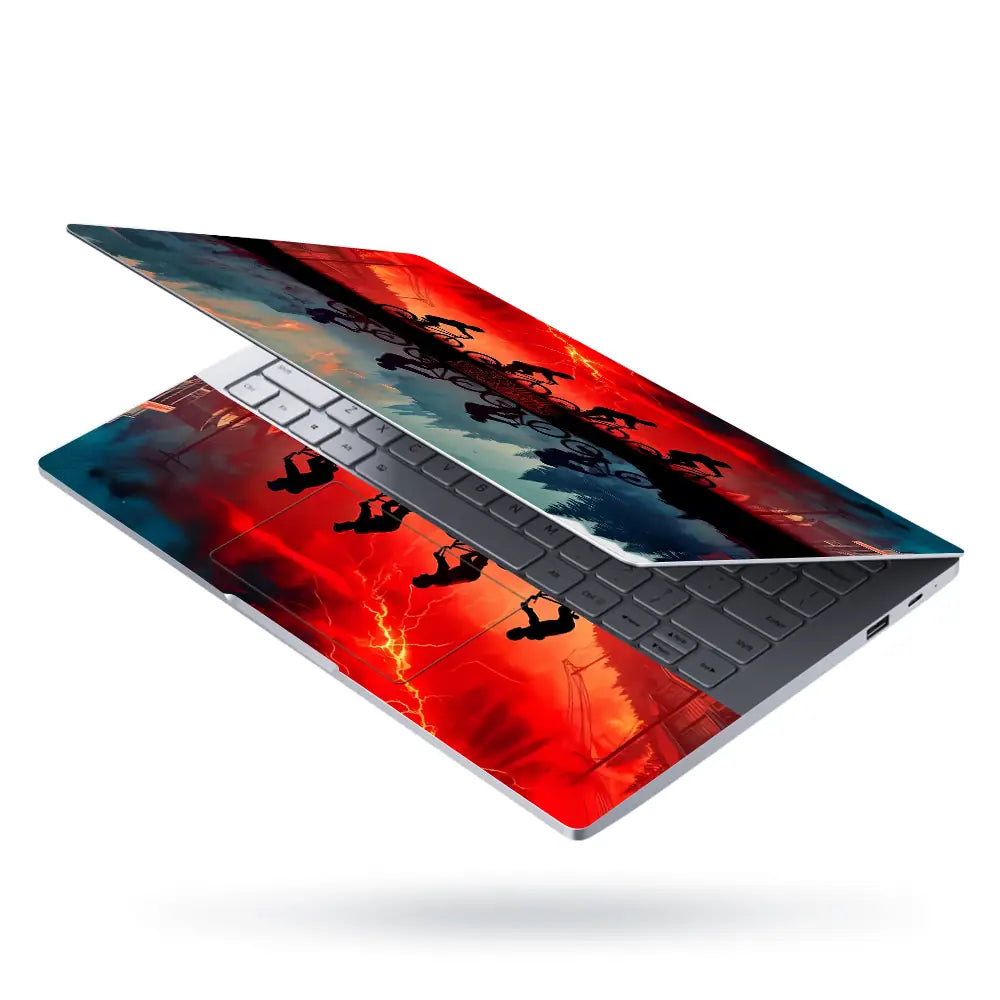 Dark Retro Biking Adventure Reflection Laptop Skin - View 3