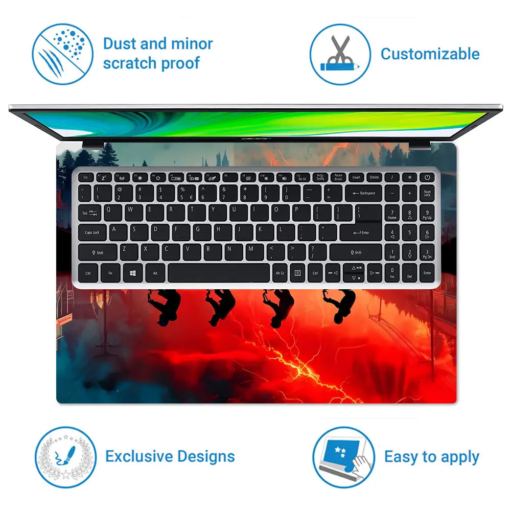 Dark Retro Biking Adventure Reflection Laptop Skin - View 5