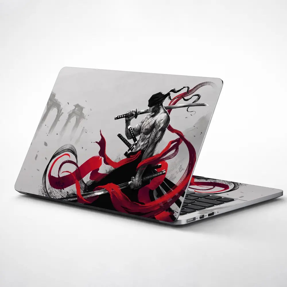 Dark Samurai Warrior With Red Ribbons Laptop Skin - View 1