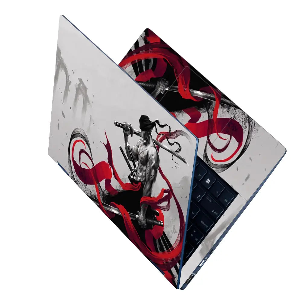 Dark Samurai Warrior With Red Ribbons Laptop Skin - View 2