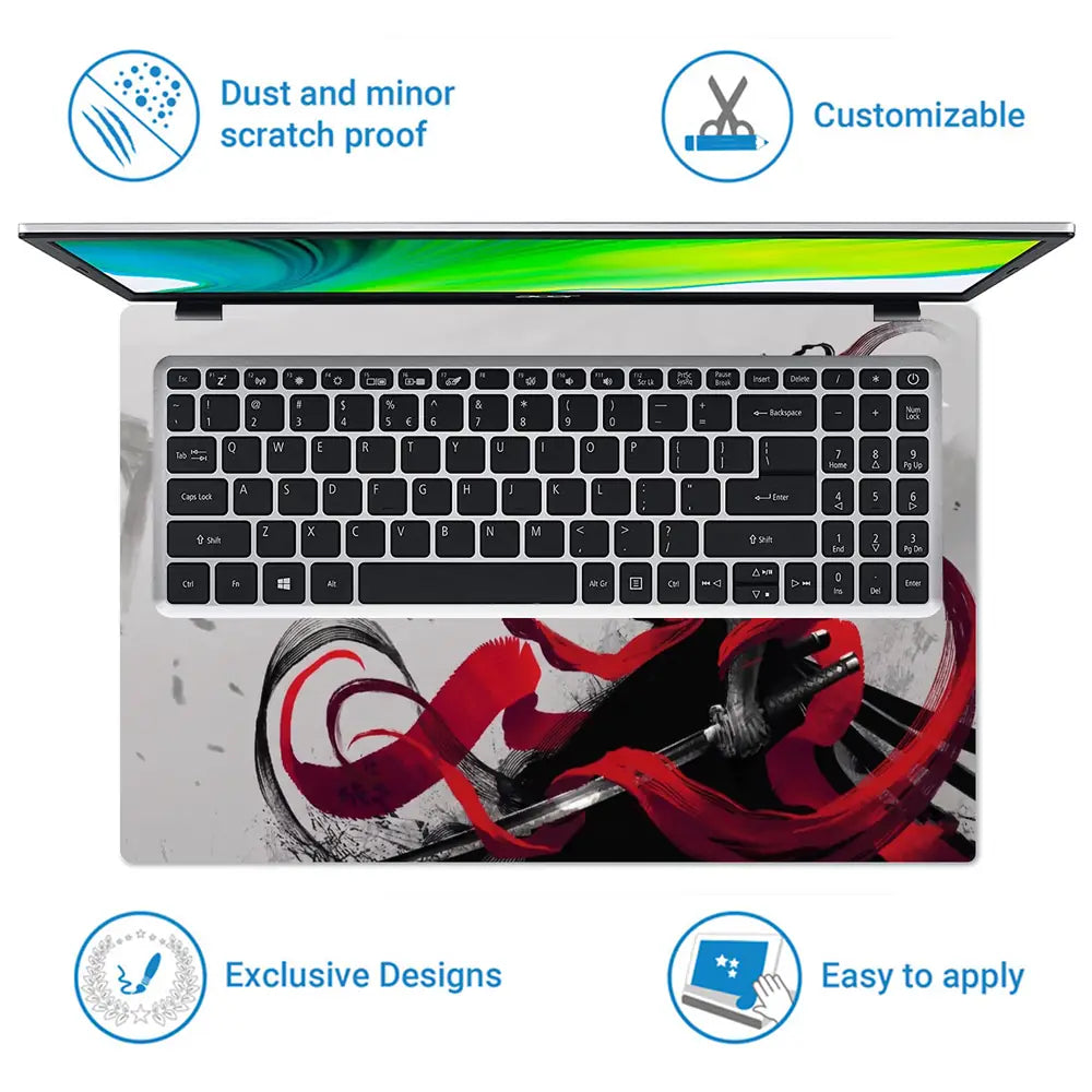 Dark Samurai Warrior With Red Ribbons Laptop Skin - View 5