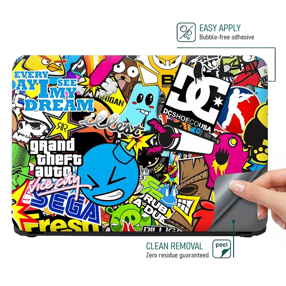 DC Sticker Bomb Laptop Skin - View 4