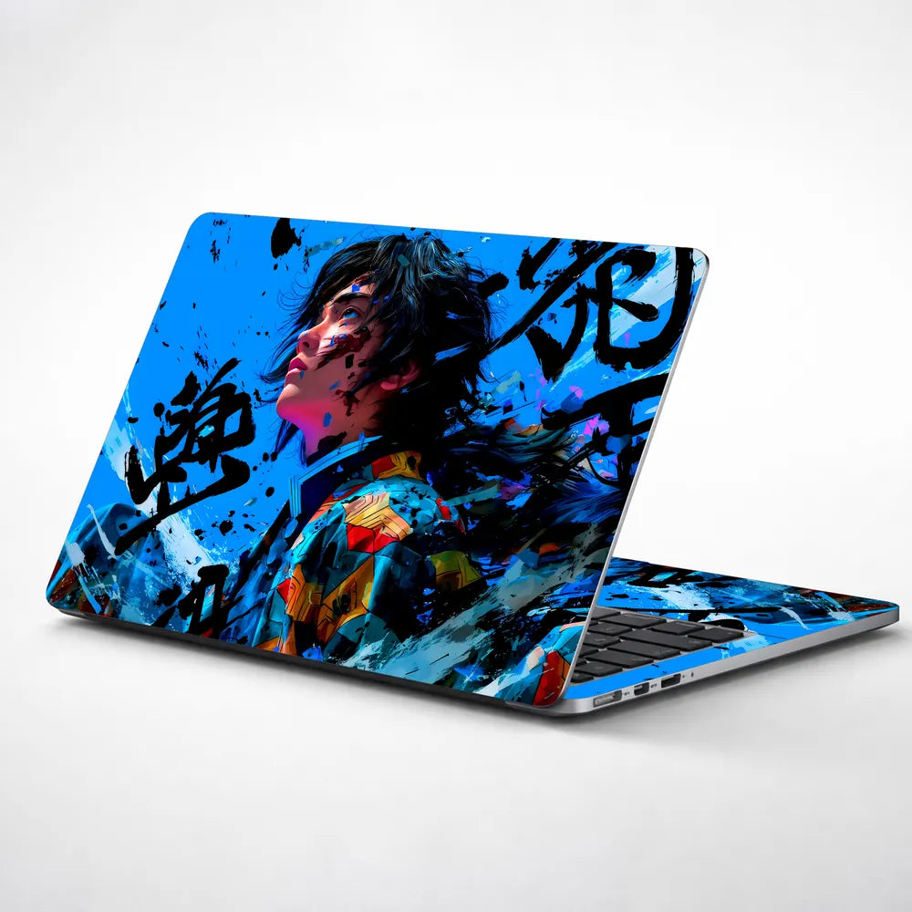 Demon Slayer Blue Ink Grunge Laptop Skin - View 1