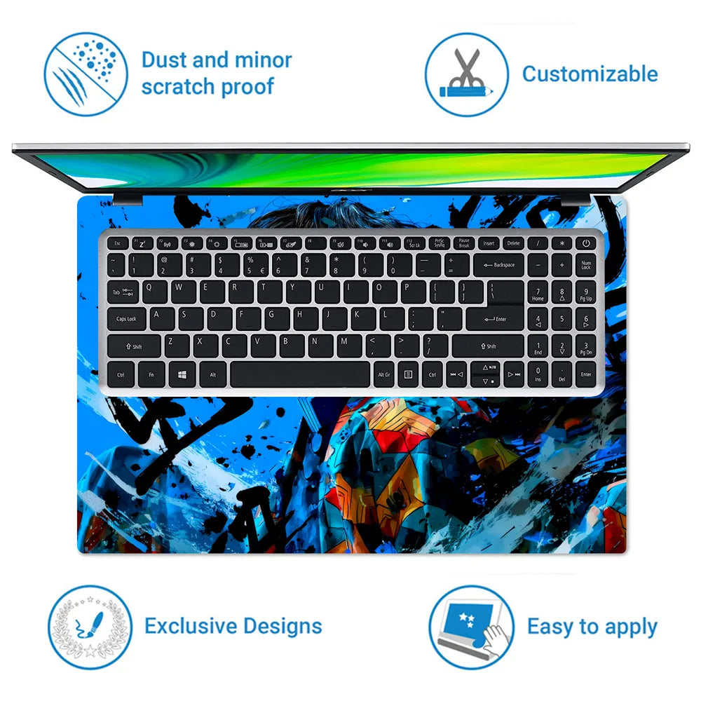 Demon Slayer Blue Ink Grunge Laptop Skin - View 5
